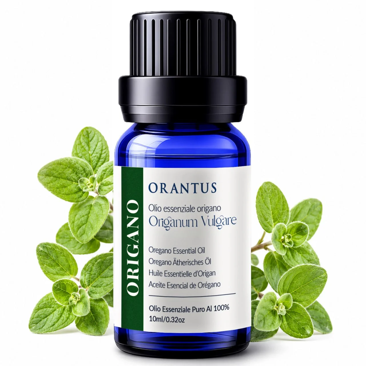 Olio essenziale di origano Orantus con foglie fresche di Origanum Vulgare