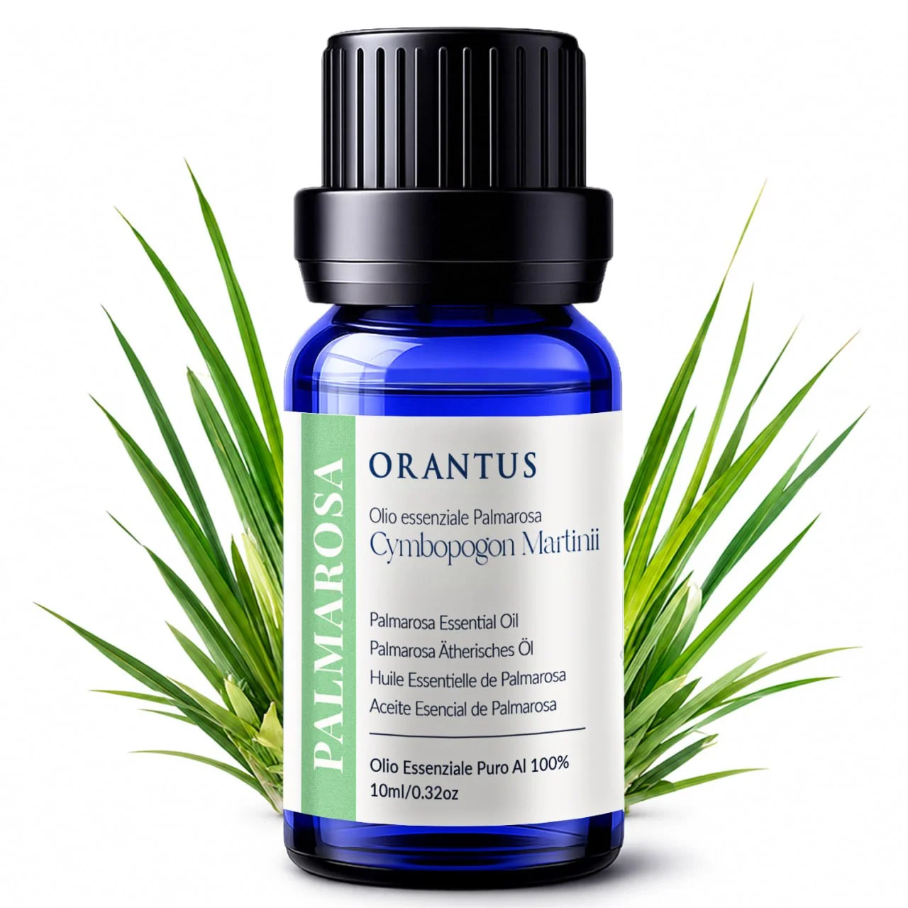 Olio essenziale di palmarosa Orantus con foglie di Cymbopogon Martinii
