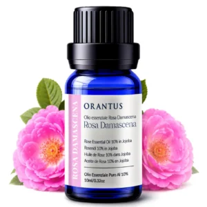 Olio essenziale di rosa damascena 10% in jojoba Orantus con fiori di Rosa Damascena